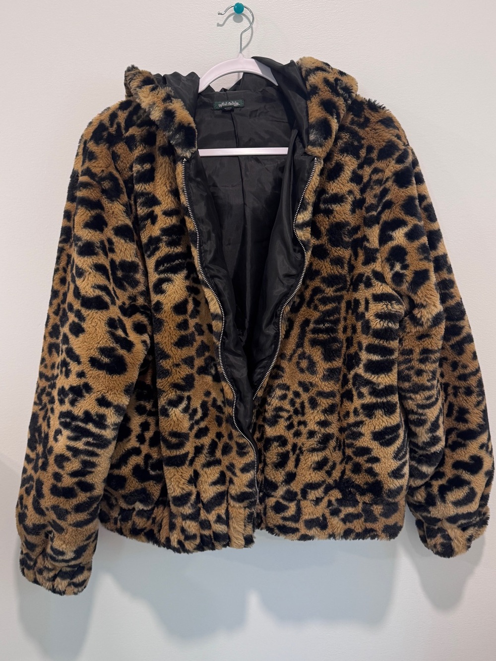 wild fable Leopard Print Faux Fur Hooded Jacket - Brown/Black